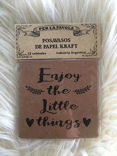 Posavasos de papel Kraft - Cuadrados x 12 unidades ENJOY THE LITTLE THINGS