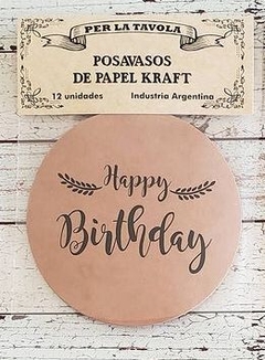 Posavasos de papel Kraft - Redondo - x 12 unidades HAPPY BIRTHDAY