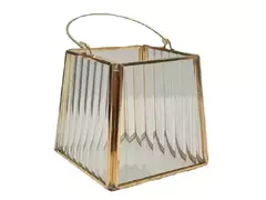 Fanal Metal Dorado - Con Vidrio - 10x10x11 cm.