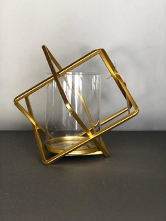 Fanal De Metal Dorado - Cubo - Con Vidrio - Karmela Deco