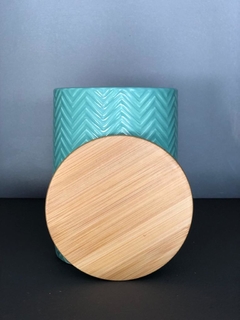 Tarro De Cerámica Aqua Con Tapa De Madera - Zig Zag en internet