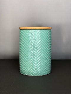 Tarro De Cerámica Aqua Con Tapa De Madera - Zig Zag