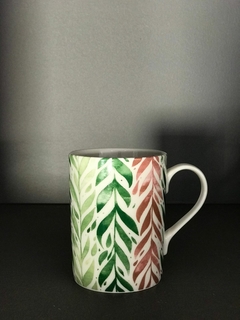 Jarro Mug Natural - Hojas Verdes y Rosadas - Varios diseños