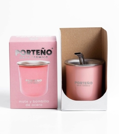 Mate Porteño C/ Bombilla Acero Rosa