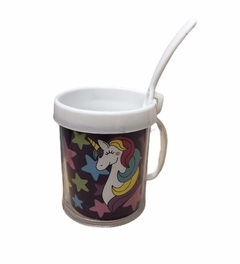 Taza de Plástico C/ Cucharita Unicornio Violeta