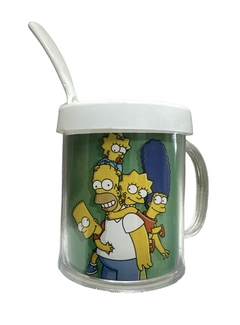 Taza De Plástico C/ Cucharita Simpsons Fondo Verde