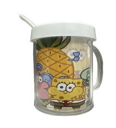 Taza De Plástico C/ Cucharita Bob Esponja & Amigos Todos (Ananá)