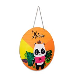 Placa Relevo Panda Nome Personalizado C/ Corda 30 cm - comprar online