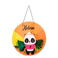 Placa Relevo Panda Nome Personalizado C/ Corda 30 cm