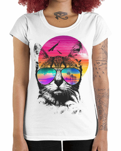 Camiseta Feminina Gato de Óculos de Sol