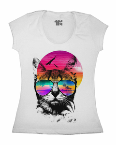 Camiseta Feminina Gato de Óculos de Sol na internet