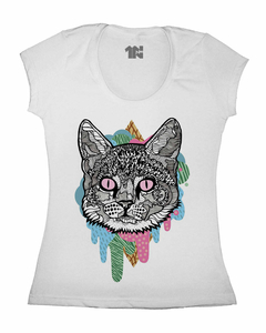 Camiseta Feminina Gato em Cores na internet