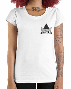 Camiseta Feminina Gato Curioso de Bolso