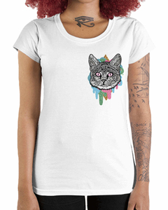 Camiseta Feminina Gato em Cores de Bolso