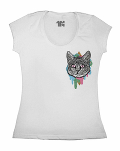 Camiseta Feminina Gato em Cores de Bolso na internet