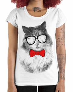 Camiseta Feminina Gato de Óculos