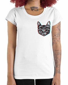 Camiseta Feminina Gato Lúdico de Bolso