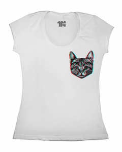 Camiseta Feminina Gato Lúdico de Bolso na internet