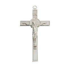 Crucifixo de parede São Bento - Prata 17,5cm