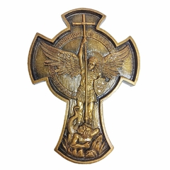 Cruz de Parede Arcanjo São Miguel de Mármore com Pintura em Bronze - 23 cm - comprar online