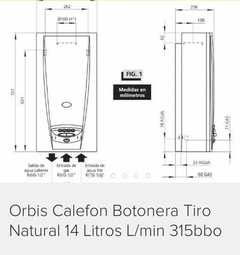 Calefon Orbis Botonera 14 Lts 315bbo Gas Tiro Natural C/enc,GAS NATURAL. - comprar online