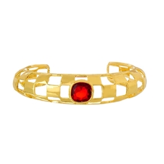 BRACELETE FINO XADREZ METAL DOURADO VERMELHO