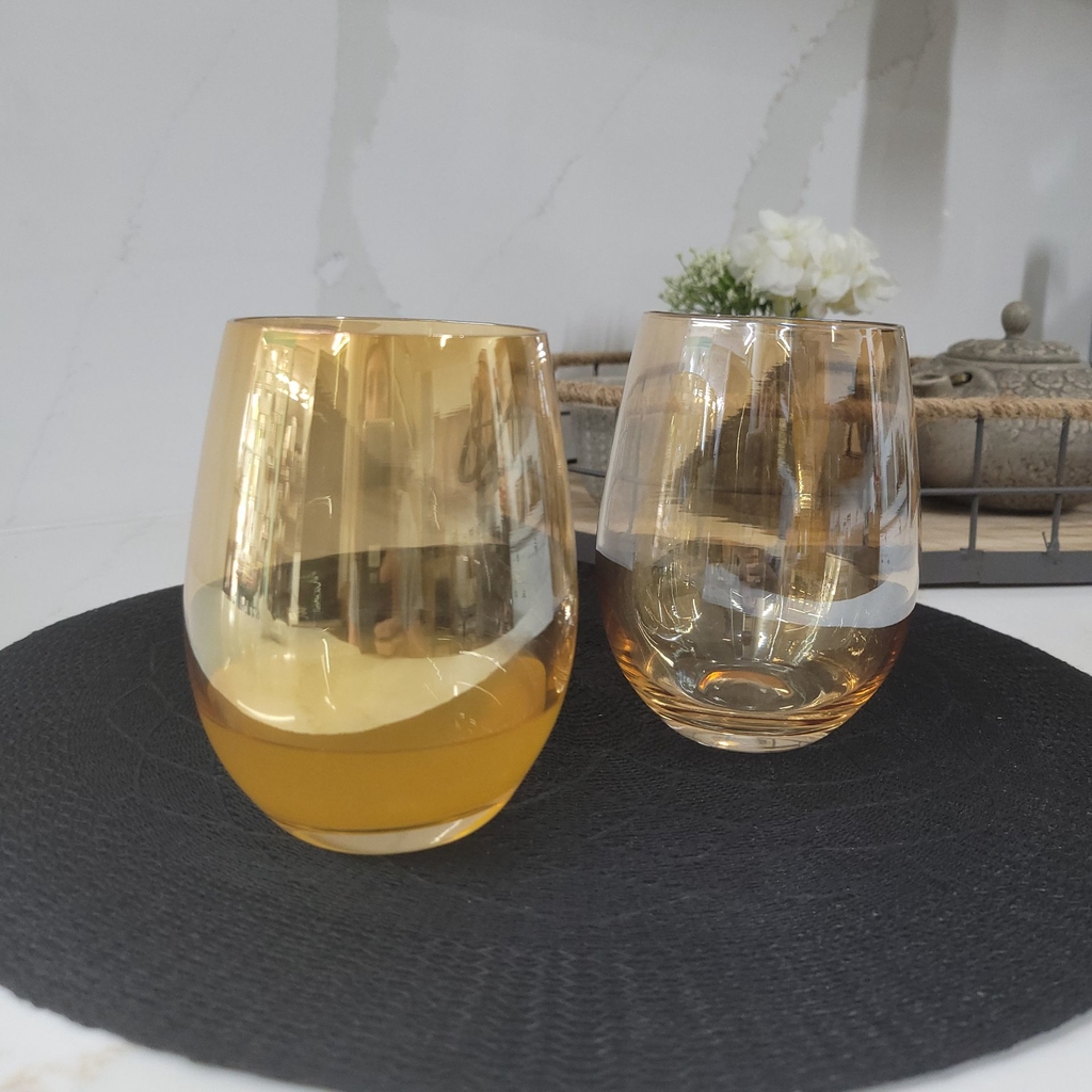 SET X6 VASOS VIDRIO ROMBOS CHAMPAGNE - Roma Home & Deco