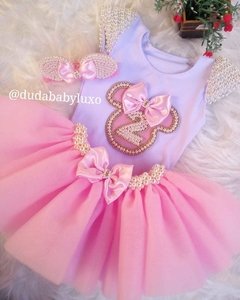 Body , saia tutu e tiara minnie rosa