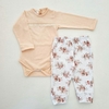 Ajuar de recién nacidos body con puntilla algodón salmón pantalón mini flores - TALLE 1