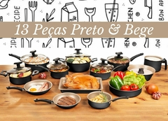 Conjunto Panelas 13 Peças Teflon Antiaderente Frete Gratis Preto Bege - comprar online