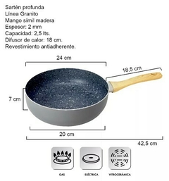 SARTEN DE ALUMINIO PROFUNDA C/ANTIADHERENTE GRANITO 24 CM HUDSON - Amarilla