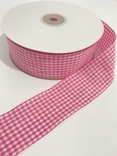 Fita Importada Xadrez Rosa/Branco (38mm) - Dona Fita