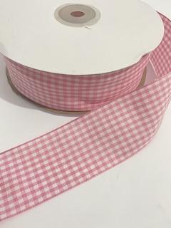 Fita Importada Xadrez Rosa/Branco (38mm) - Dona Fita