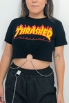 Cropped Thrasher Com Corrente Preto
