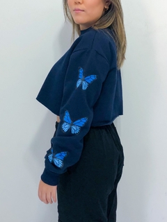 Cropped Moletom Butterfly Azul Marinho - comprar online