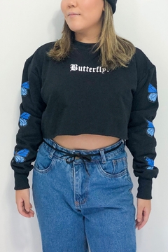 Cropped Moletom Butterfly Preto