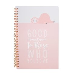 Caderno Espiral Bicho Preguiça - "Good Things Happen To Those Who Believe"