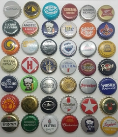 42 tampinhas de cervejas importadas - cores e países variados na internet