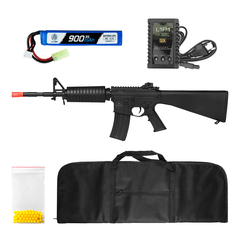 RIFLE AIRSOFT AEG M4 QGK CHARLIE +CAPA+ BATERIA+RECARR+BBS