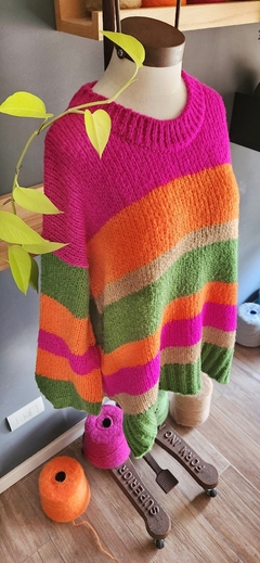 Imagen de Sweater JALALLA camel/ magenta/naranja/ verde menta