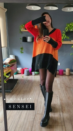 Sweater SENSEI Negro/naranja/rojo