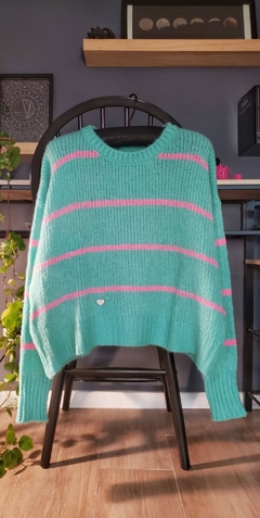 Sweater EMUNÁ Aqua marine/ Rosa fluo - tienda online