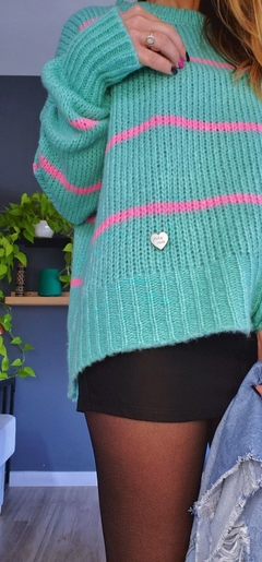 Sweater EMUNÁ Aqua marine/ Rosa fluo en internet