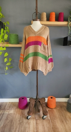 Sweater ALOHA Base camel / uva/ verde/ naranja