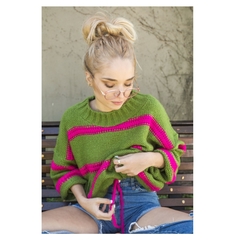 Sweater WATERMELON menta/magenta trenza horizontal - comprar online