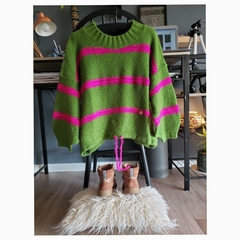 Sweater WATERMELON menta/magenta trenza horizontal - Pura Vida Sweaters