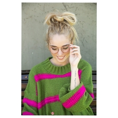 Sweater WATERMELON menta/magenta trenza horizontal en internet