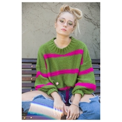 Sweater WATERMELON menta/magenta trenza horizontal