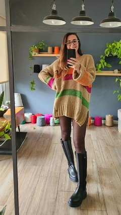 Imagen de Sweater ALOHA Base camel / uva/ verde/ naranja