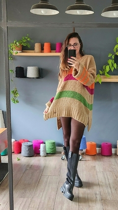 Sweater ALOHA Base camel / uva/ verde/ naranja - tienda online